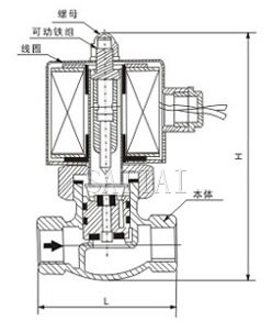 2L蒸汽電磁閥內部結構外形示意圖