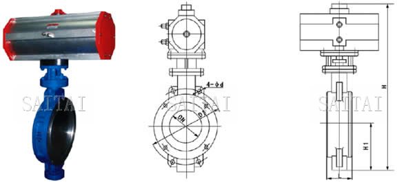D673H氣動(dòng)對(duì)夾硬密封蝶閥外形尺寸圖
