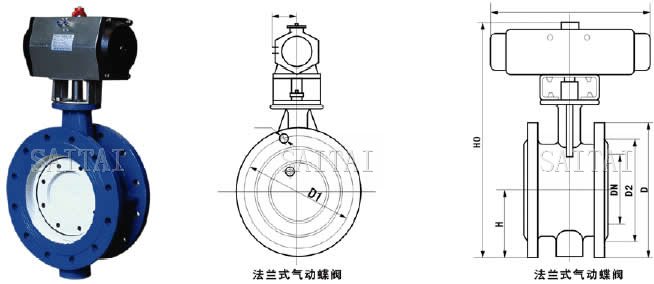 D642X軟密封氣動(dòng)法蘭蝶閥外形尺寸圖
